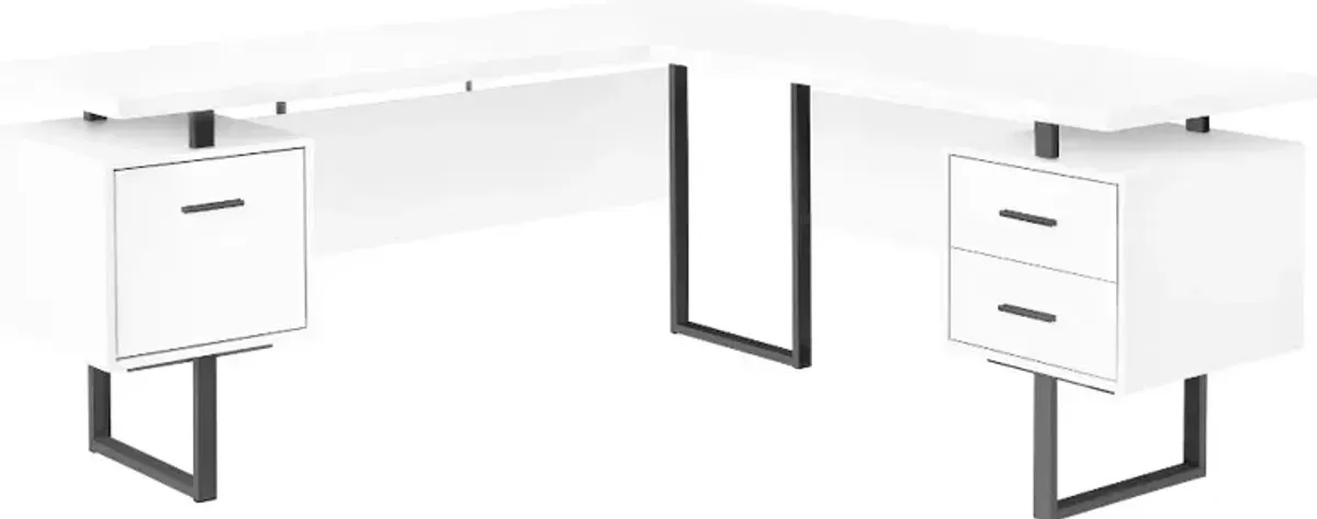 Karner White and Black L-Shaped Desk