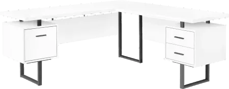 Karner White and Black L-Shaped Desk