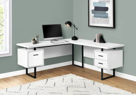 Karner White and Black L-Shaped Desk