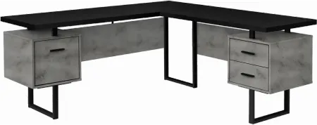 Concrete and Black L-Shaped Desk