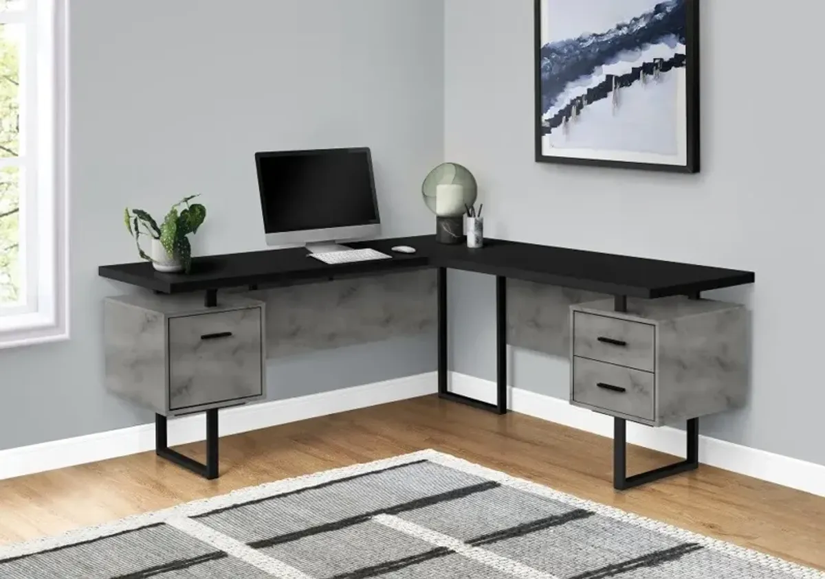 Concrete and Black L-Shaped Desk