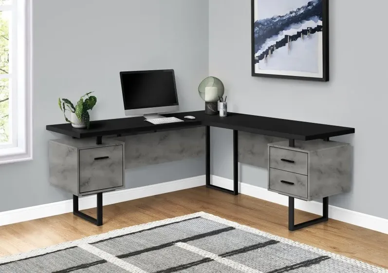 Concrete and Black L-Shaped Desk