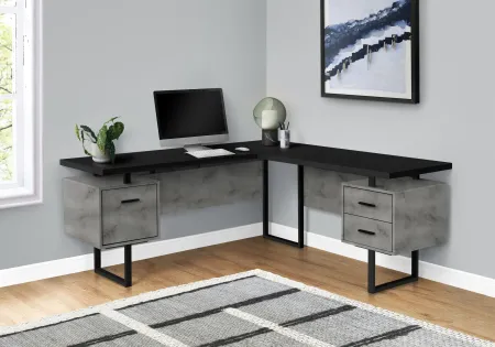 Concrete and Black L-Shaped Desk