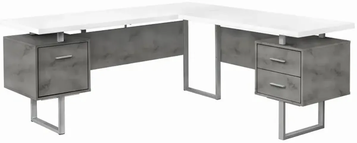 Concrete and White L-Shaped Desk