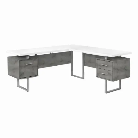 Concrete and White L-Shaped Desk