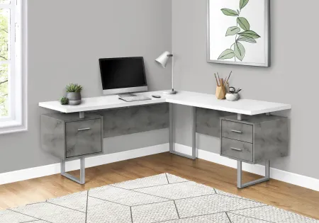 Concrete and White L-Shaped Desk