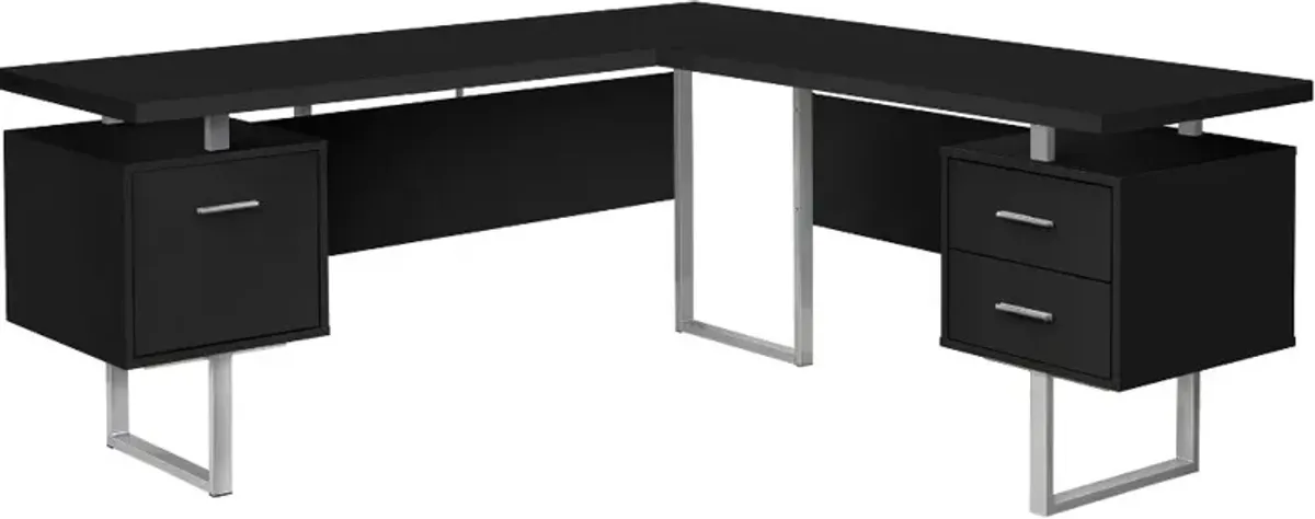 Karner Black and Silver L-Shaped Desk