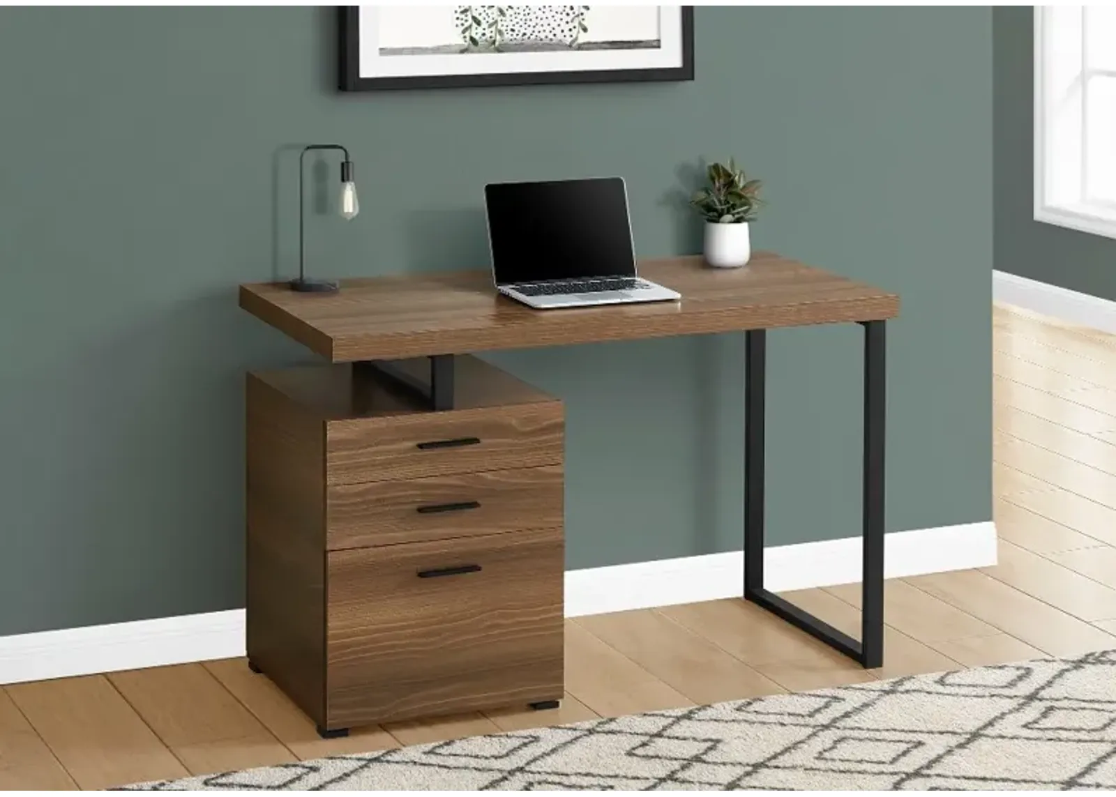 Walnut and Black Computer Desk