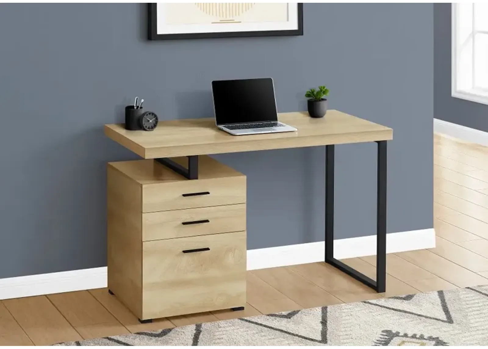 Natural and Black Computer Desk