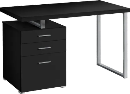 Black and Silver Computer Desk with File Cabinet