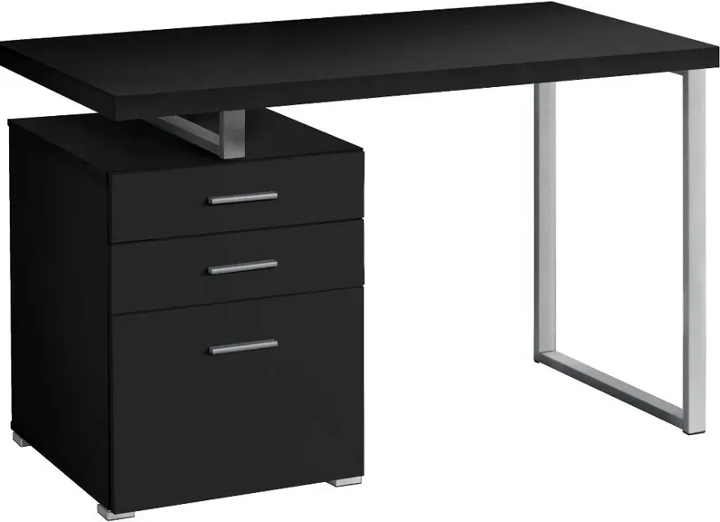 Black and Silver Computer Desk with File Cabinet