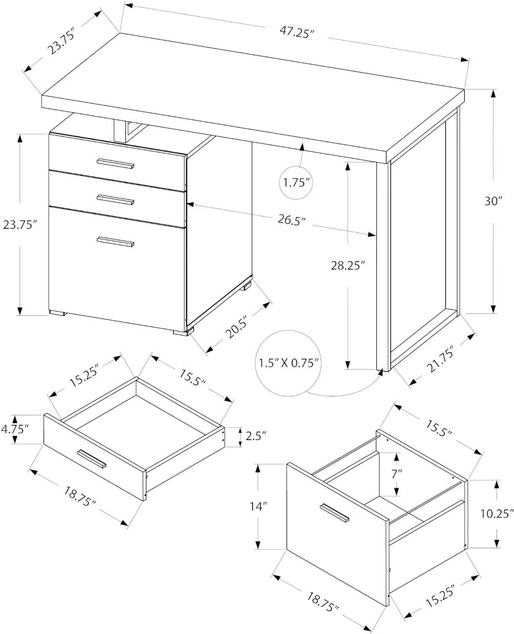 Black and Silver Computer Desk with File Cabinet