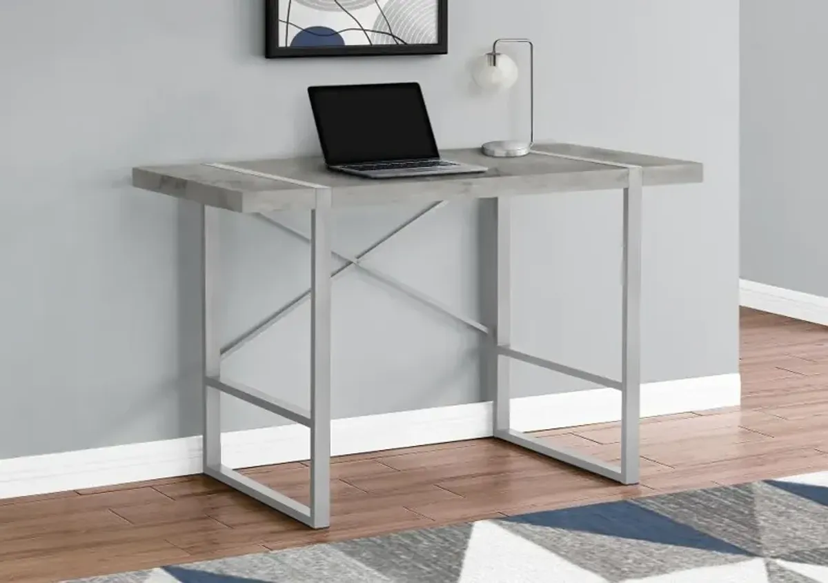 Concrete and Silver Thick Panel Computer Desk