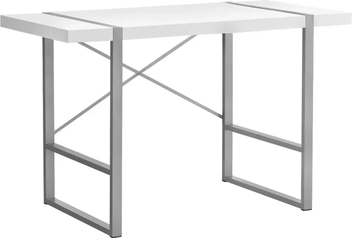 White and Silver Thick Panel Computer Desk