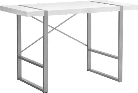 White and Silver Thick Panel Computer Desk