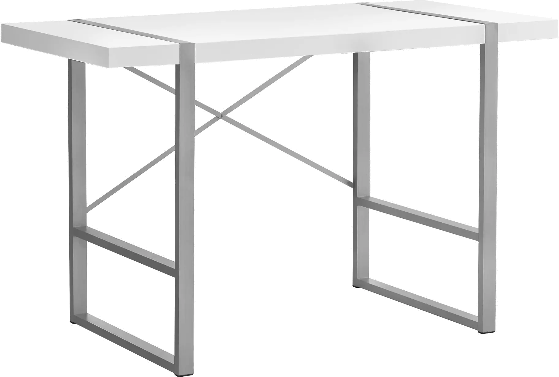 White and Silver Thick Panel Computer Desk