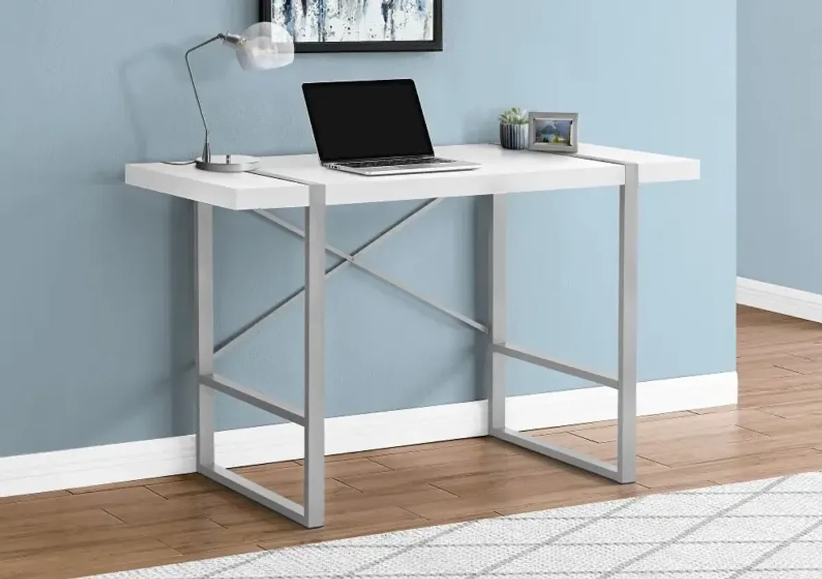 White and Silver Thick Panel Computer Desk