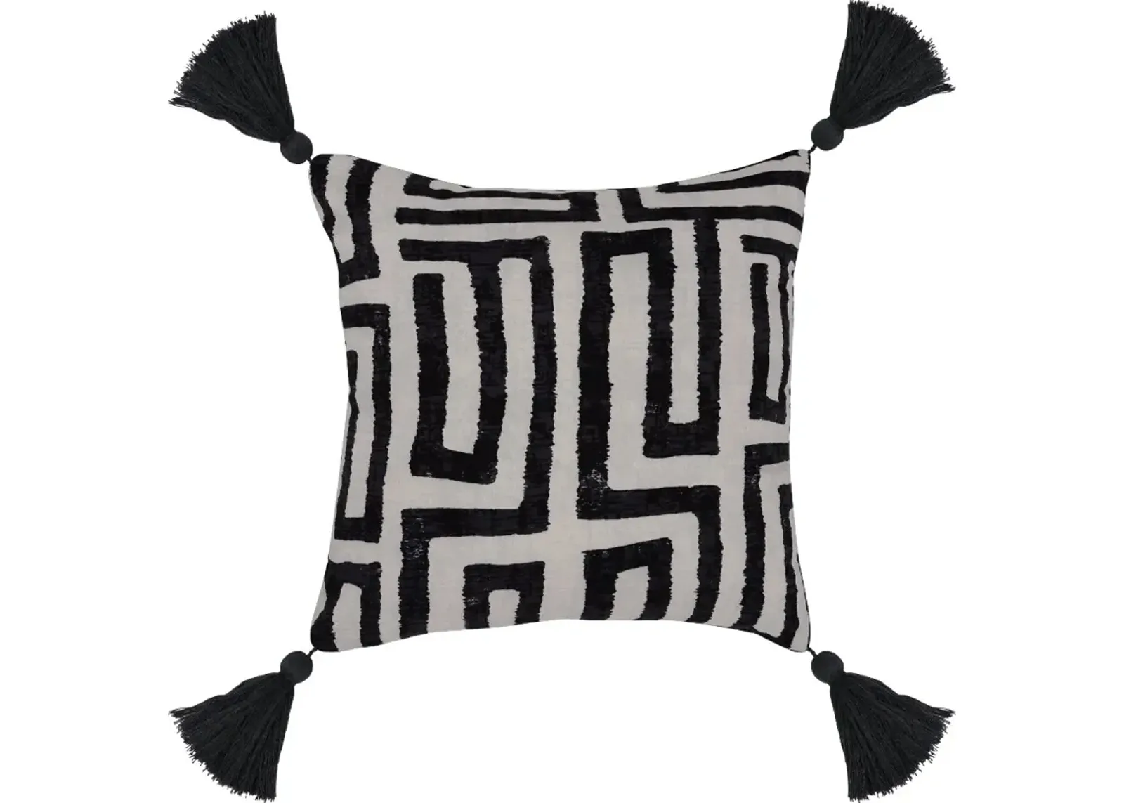 Black Indoor-Outdoor Karo Throw Pillow with Tassels