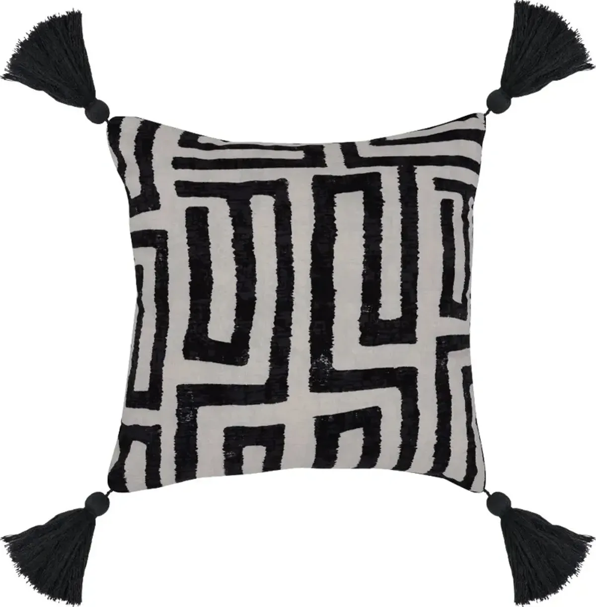 Black Indoor-Outdoor Karo Throw Pillow with Tassels