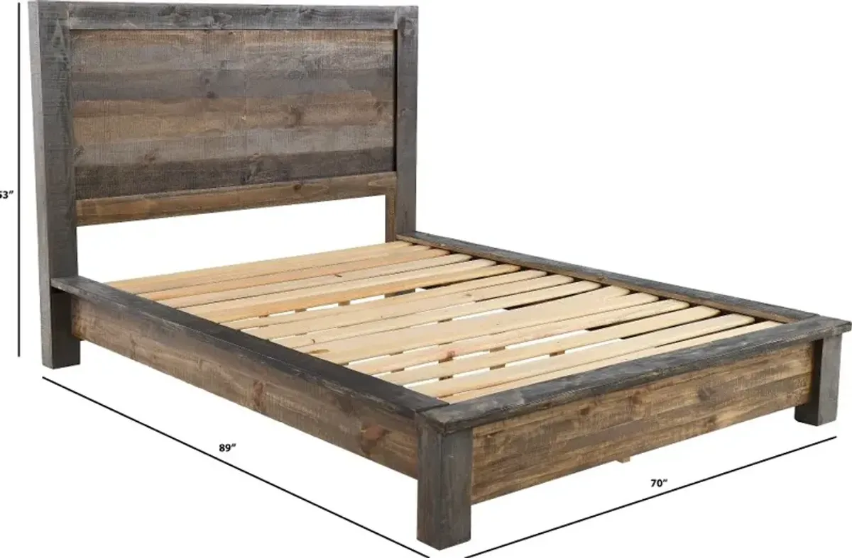 Loft Rustic Pine Queen Platform Bed