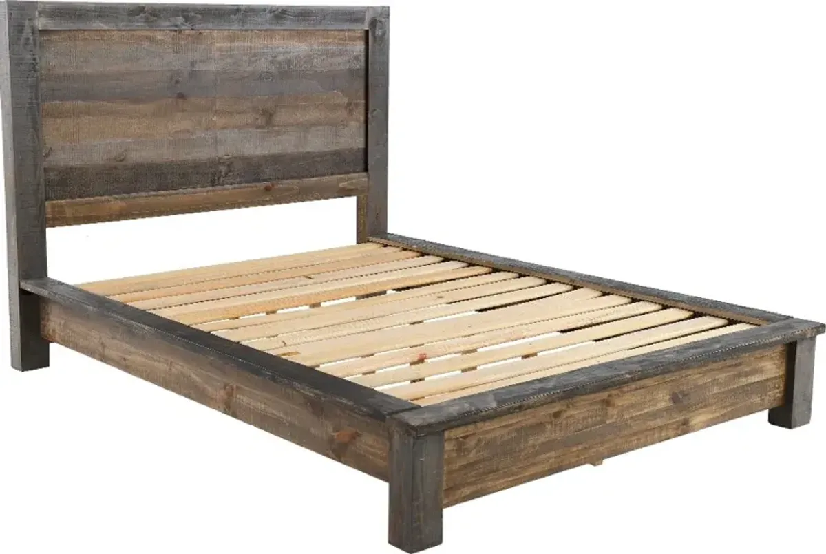 Loft Rustic Pine Queen Platform Bed