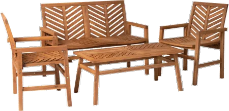 Vincent Natural Patio Chat Set with Bench and Chairs - Walker Edison