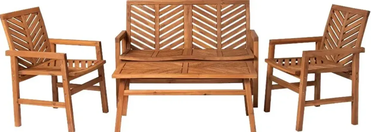 Vincent Natural Patio Chat Set with Bench and Chairs - Walker Edison