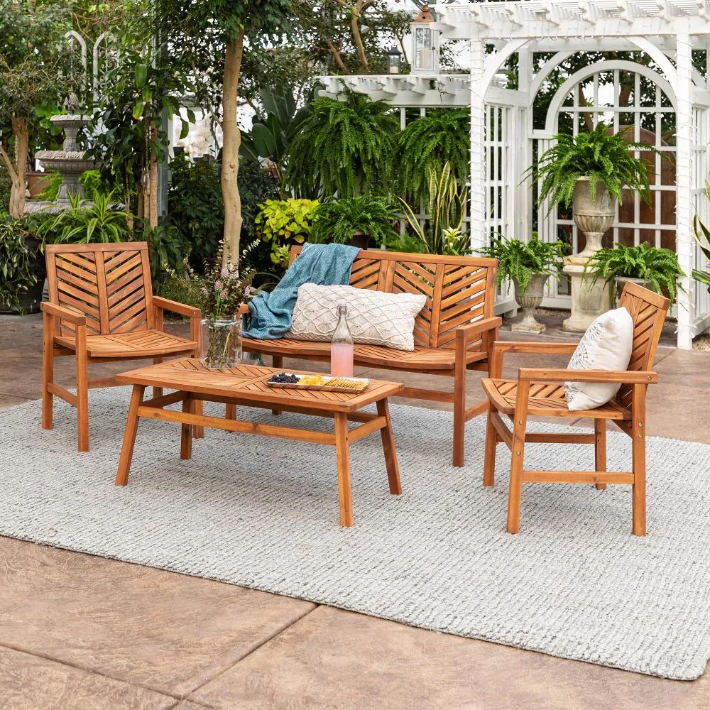 Vincent Natural Patio Chat Set with Bench and Chairs - Walker Edison