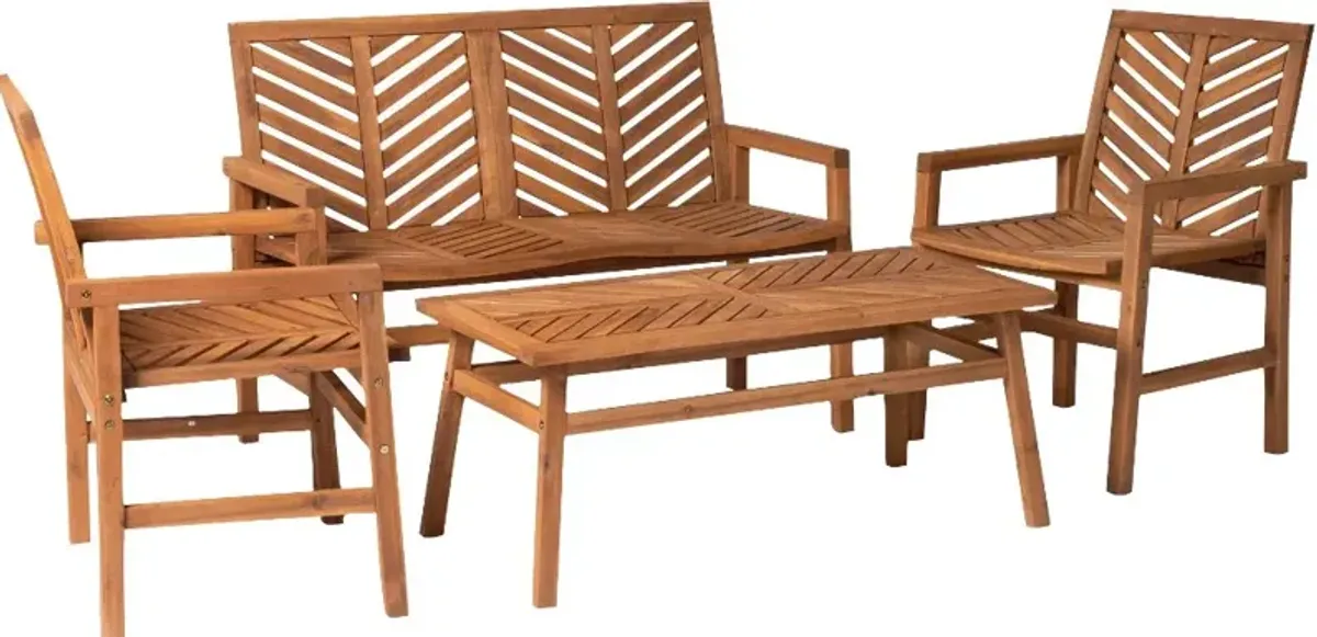 Vincent Natural Patio Chat Set with Bench and Chairs - Walker Edison