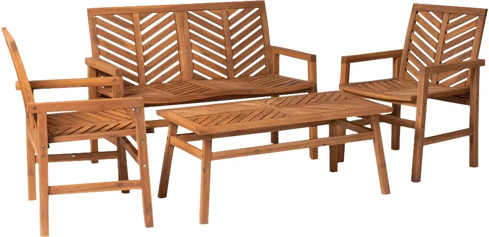 Vincent Natural Patio Chat Set with Bench and Chairs - Walker Edison