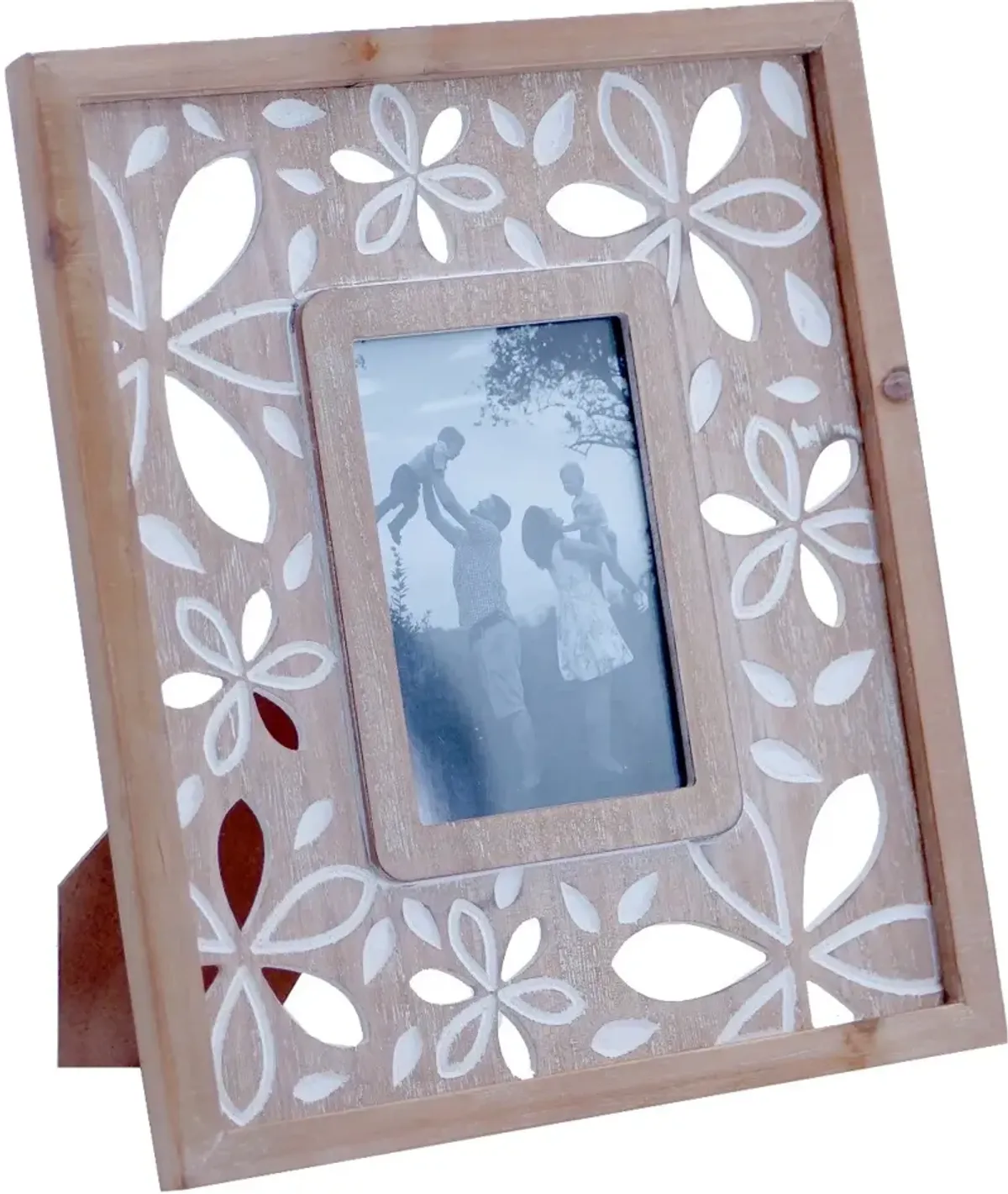 Light Brown Wood 5x7 Picture Frame with White Cut Outs