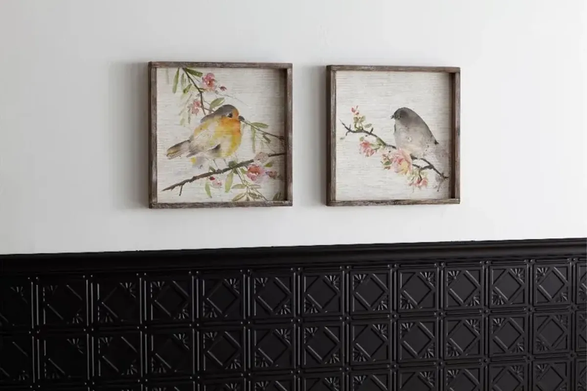 Multi Color Framed Bird Painting on Wood Plaque