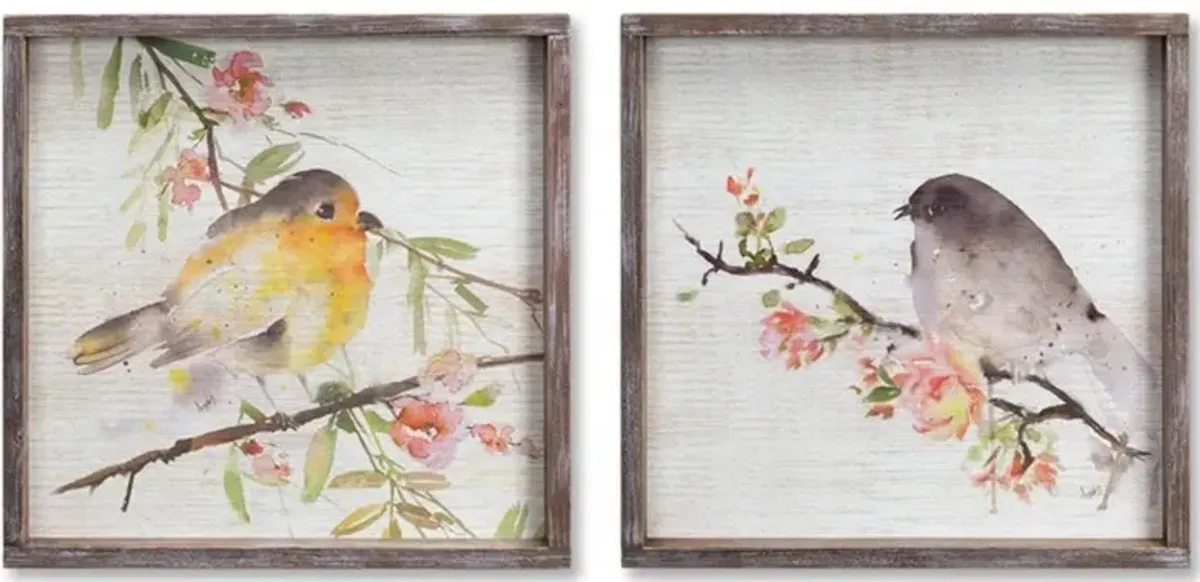 Multi Color Framed Bird Painting on Wood Plaque
