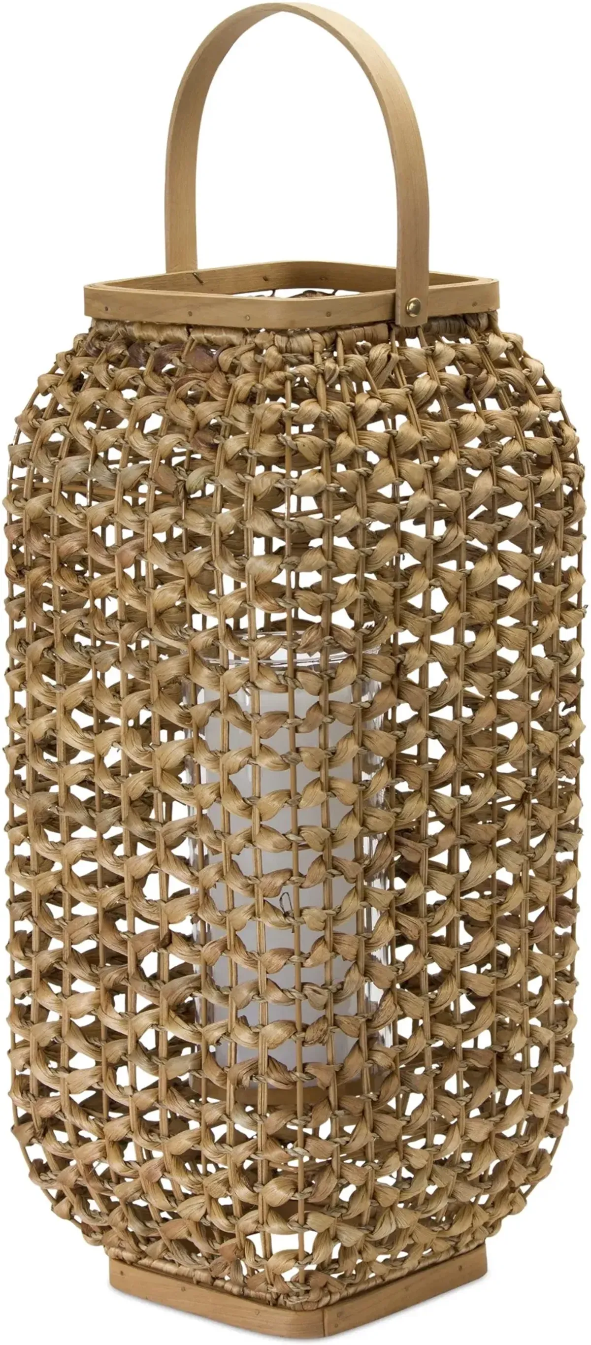 20 Inch Wicker and Glass Lantern - Reed