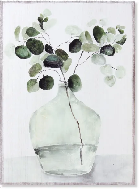 Eucalyptus in Vase Painting on Plaque