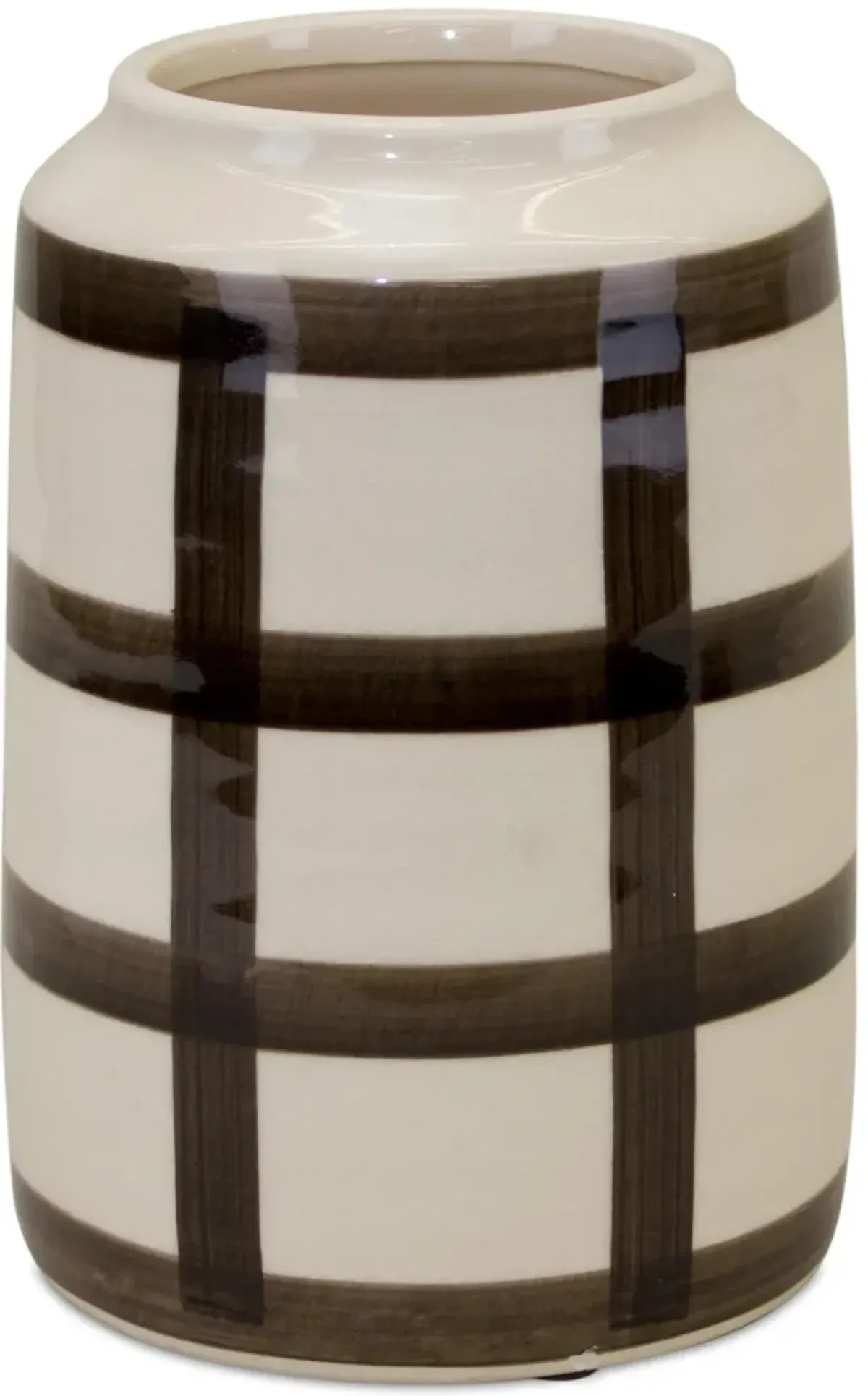 Cream and Brown Terra Cotta 8 Inch Vase - Windowpane