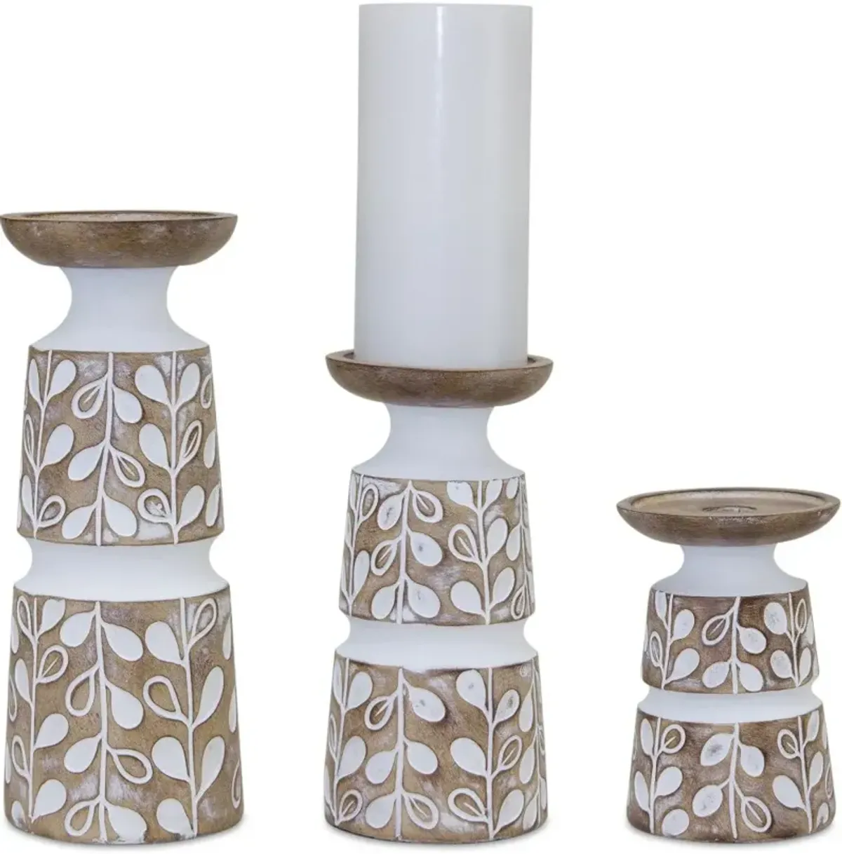 8" White Wash Resin Candle Holder - Orchard