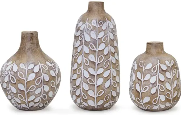 8 Inch Resin Brown and White Leaf Pattern Vase