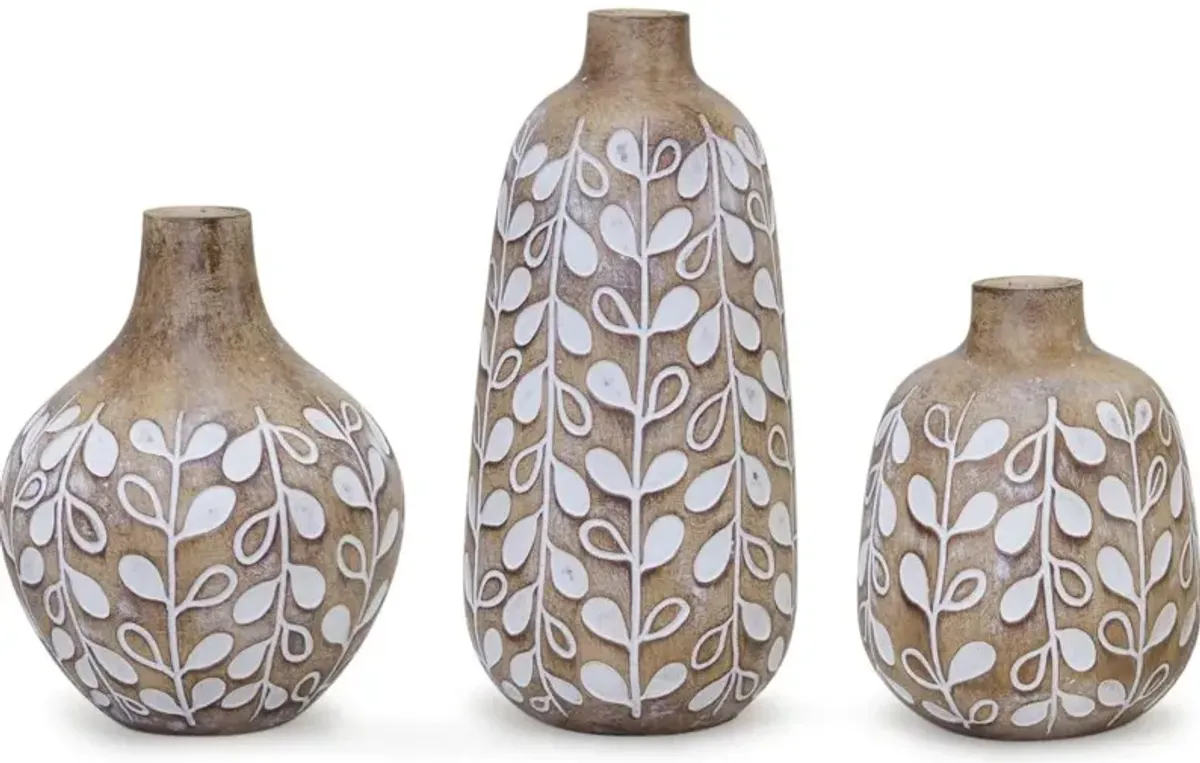 6 Inch Resin Brown and White Leaf Pattern Vase
