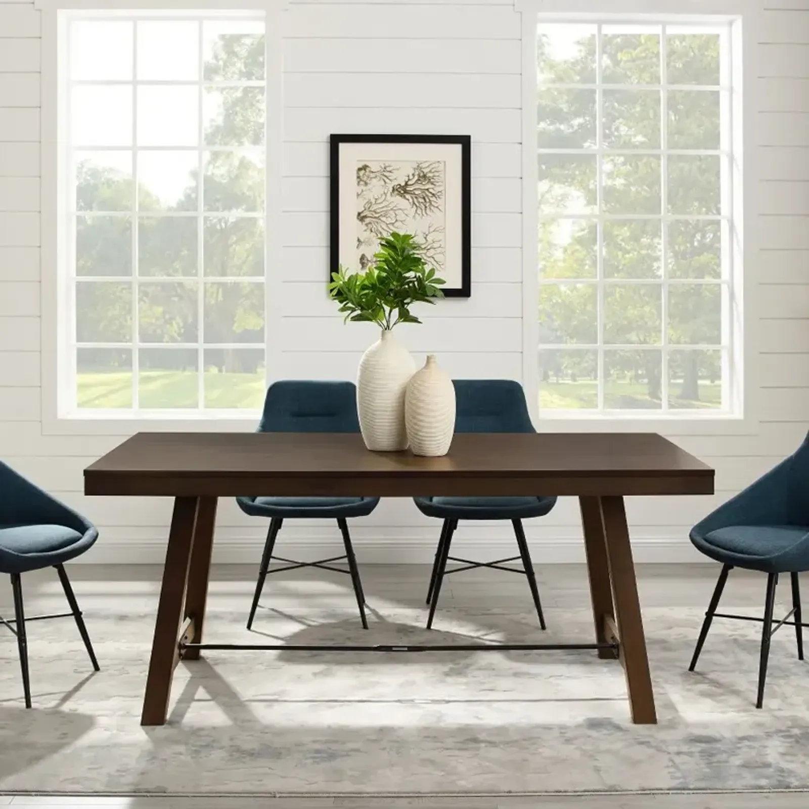 Dark Brown Trestle Dining Room Table - Walker Edison