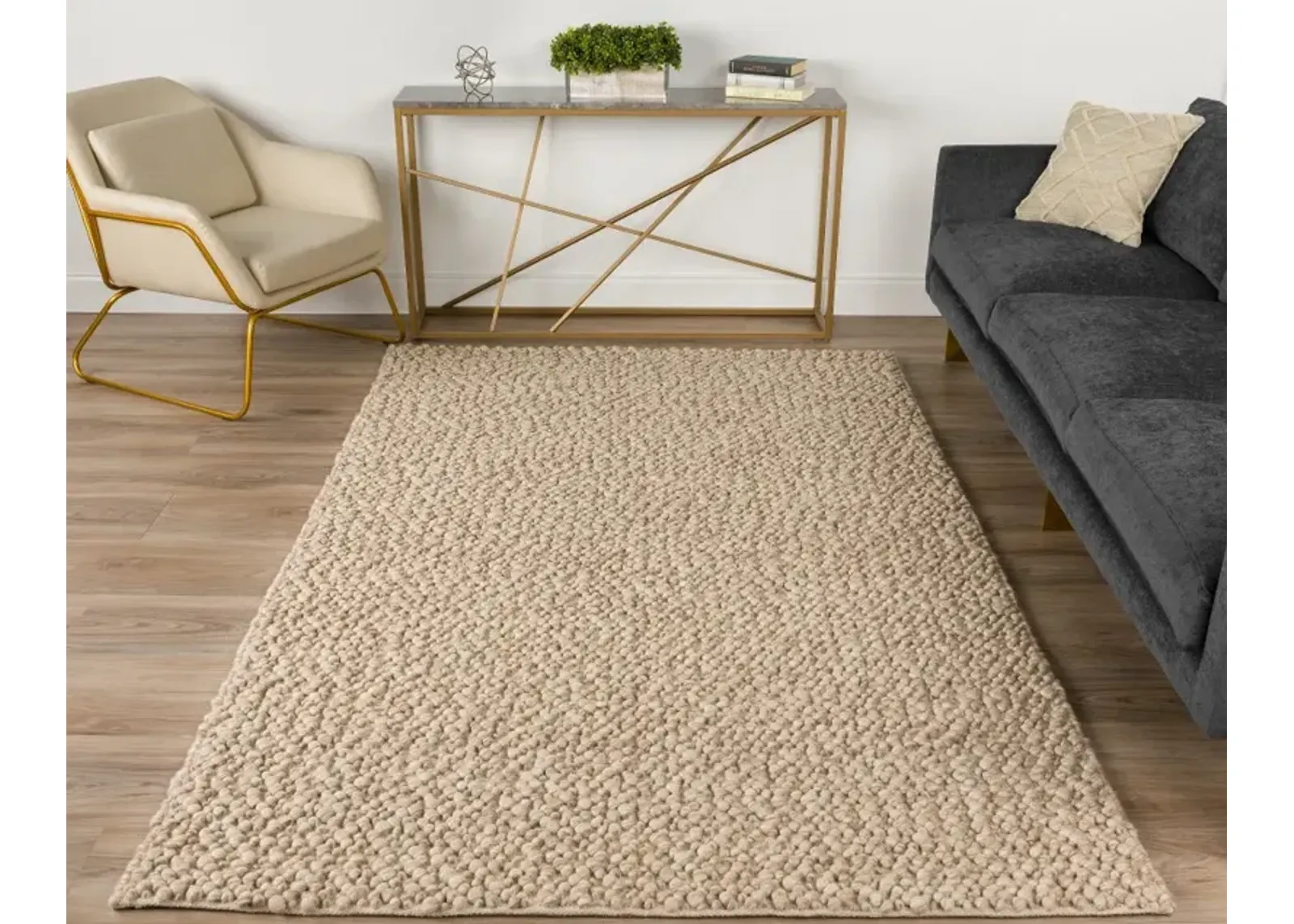 Gorbea 8 x 10 Latte Wool Area Rug