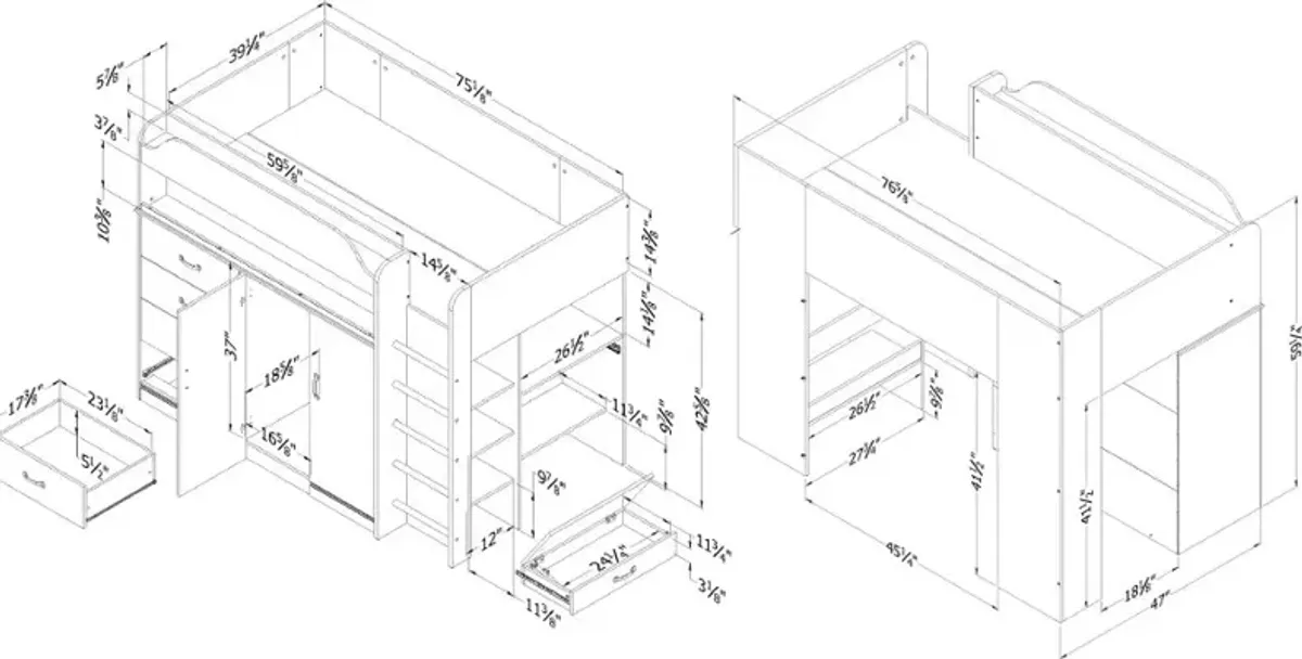 Asten Contemporary Blue Twin Loft Bed - South Shore