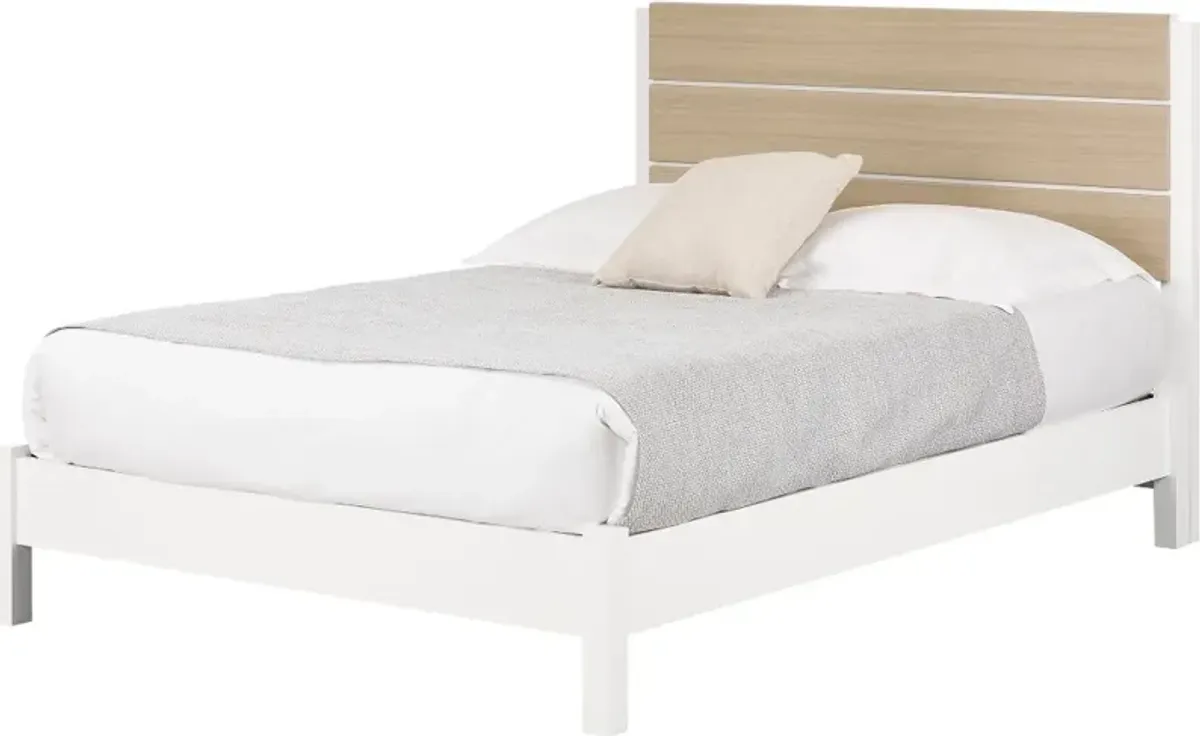 White and Elm Full Platform Bed with Headboard - South Shore