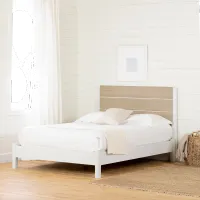 White and Elm Full Platform Bed with Headboard - South Shore