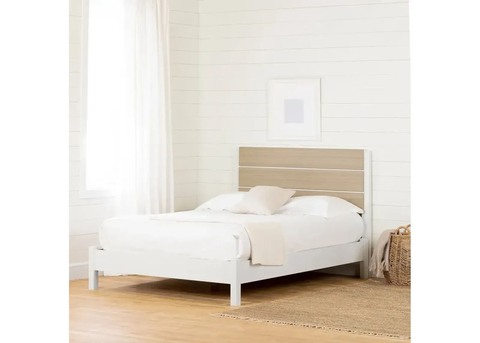 White and Elm Full Platform Bed with Headboard - South Shore