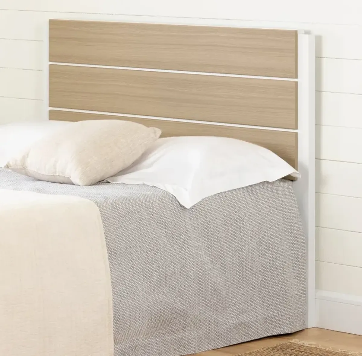 Contemporary White and Elm Full Headboard - South Shore