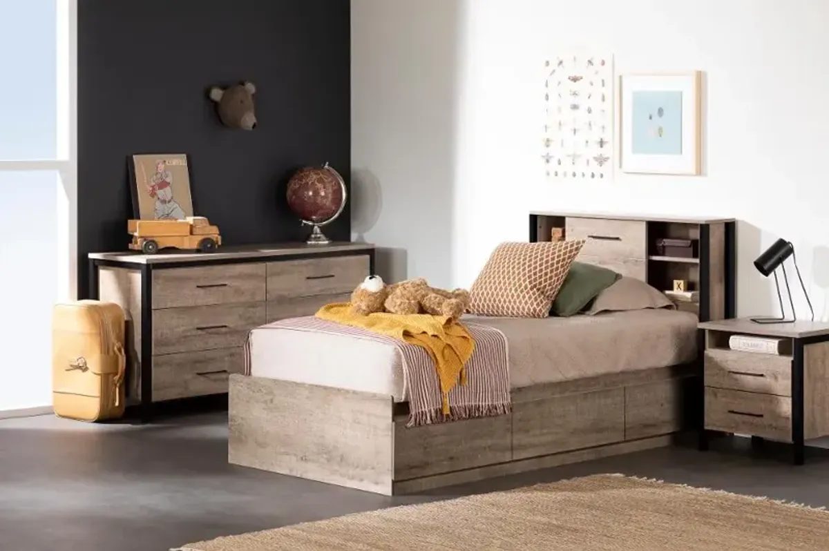 Farmhouse Weathered Oak Twin Mates Storage Bed - South Shore