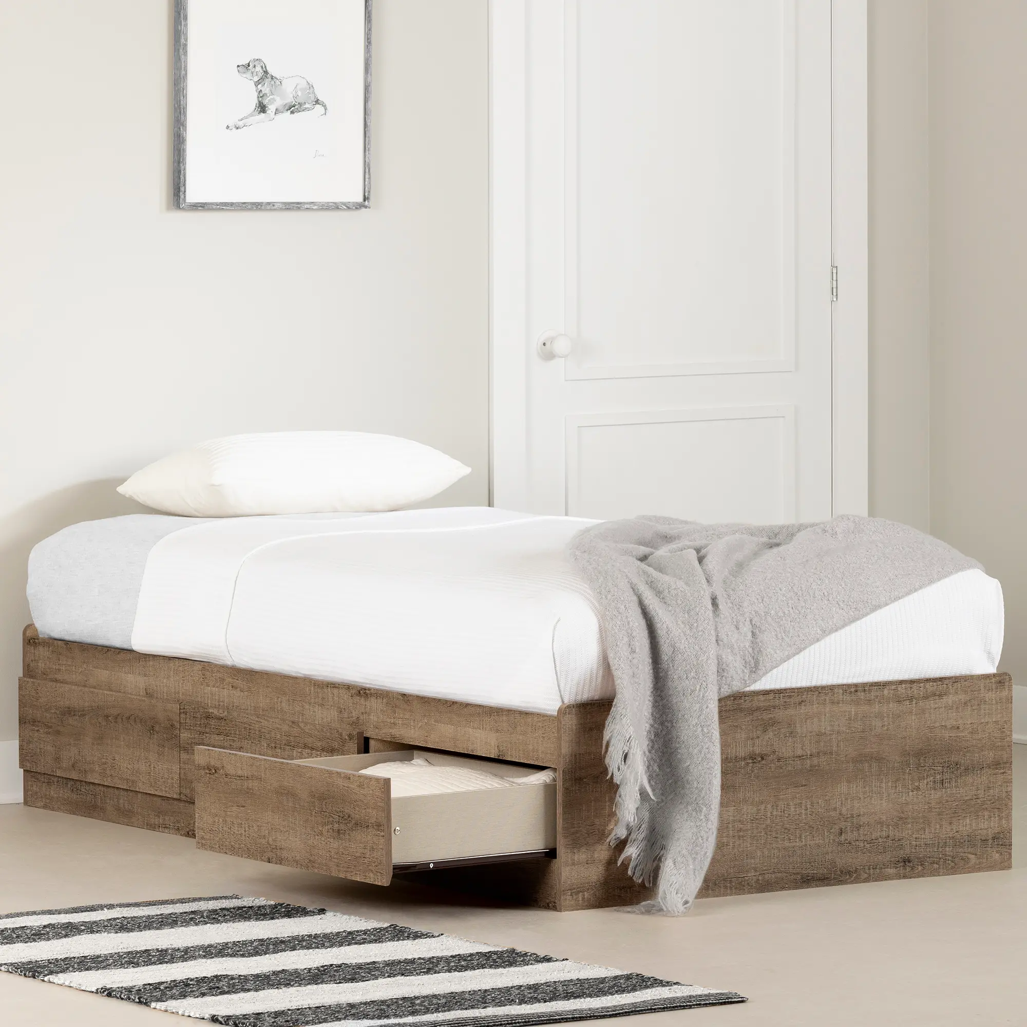 Farmhouse Weathered Oak Twin Mates Storage Bed - South Shore