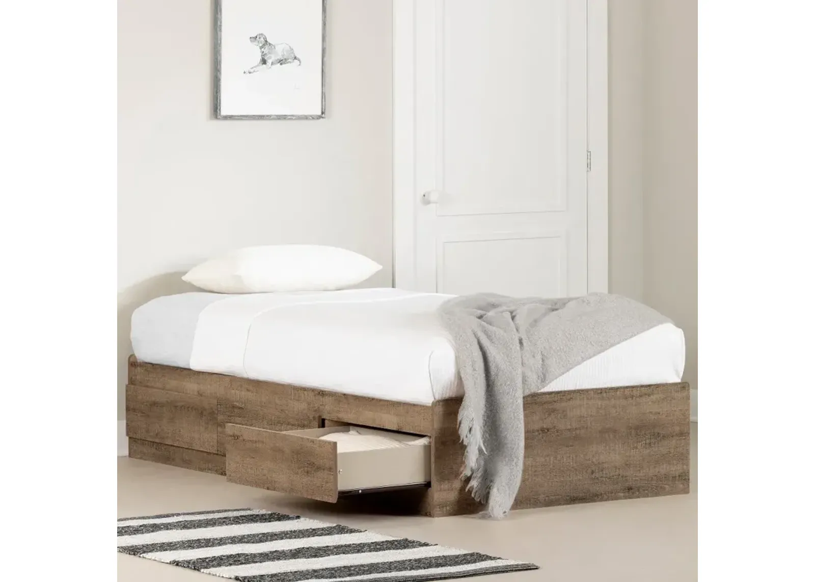 Farmhouse Weathered Oak Twin Mates Storage Bed - South Shore