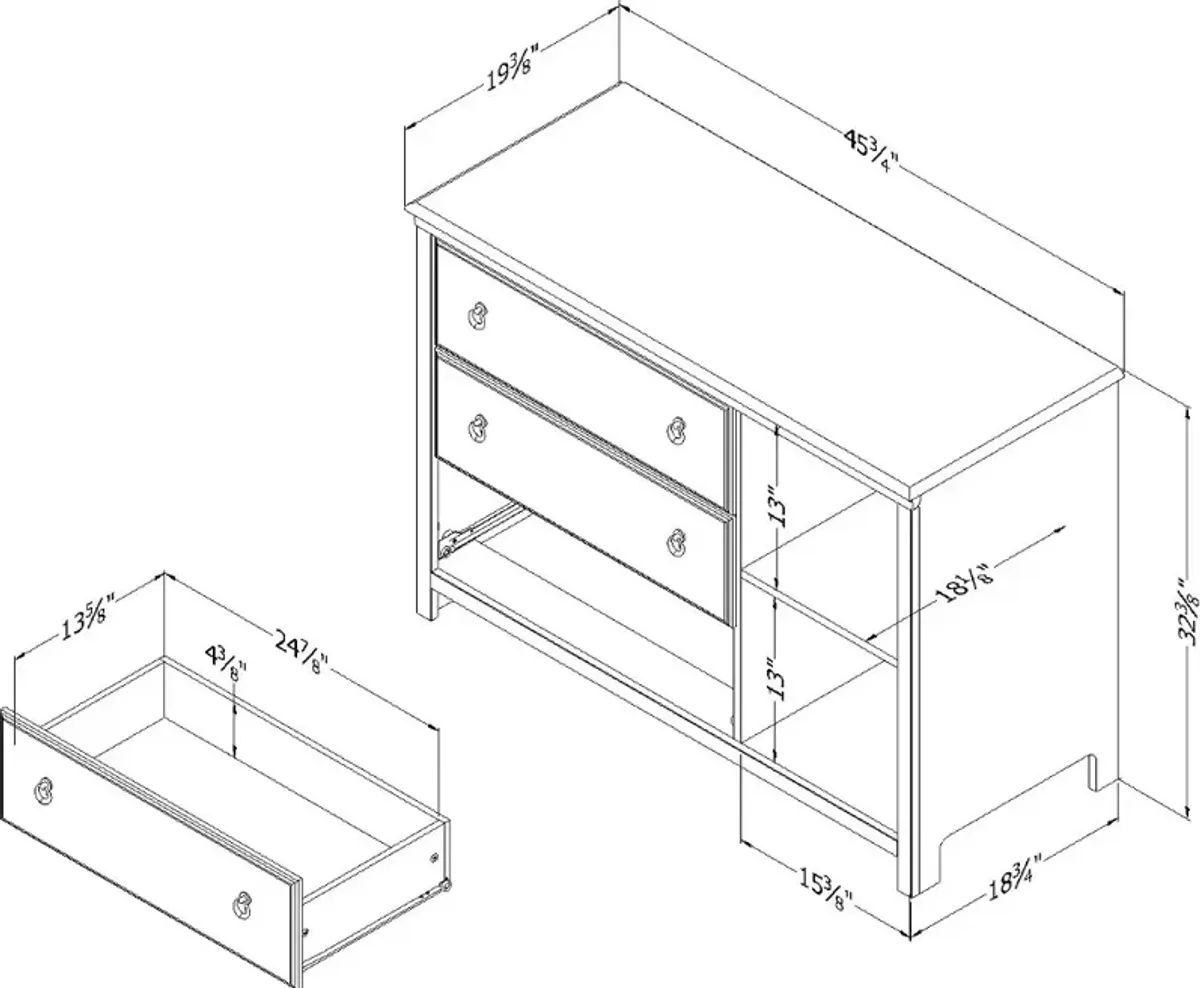 Cotton Candy Oak 3 Drawer Dresser with Baskets - South Shore